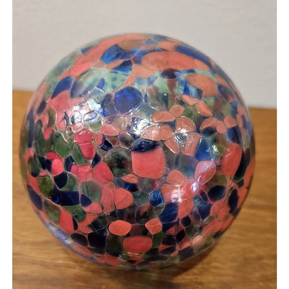 Art Glass Hand Blown Christmas Ornament Orb Ball Red Blue Green